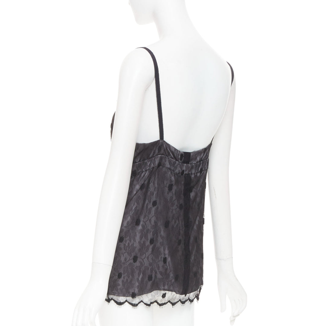 JOHN GALLIANO Vintage Joyce grey floral lace polka dot trim silk camisole top S