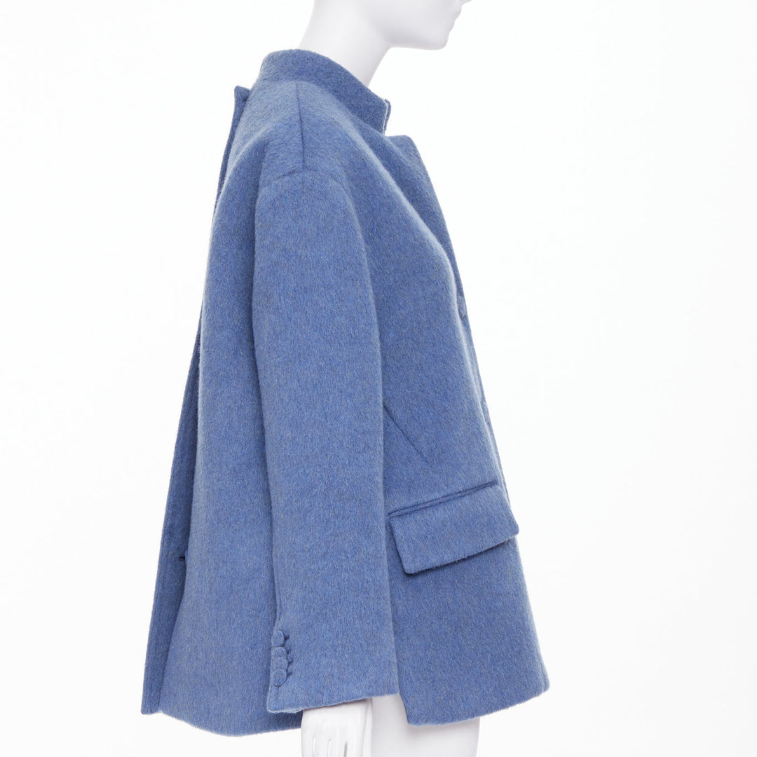 GUCCI 2024 Runway blue mohair wool back button open vent flared coat IT38 S