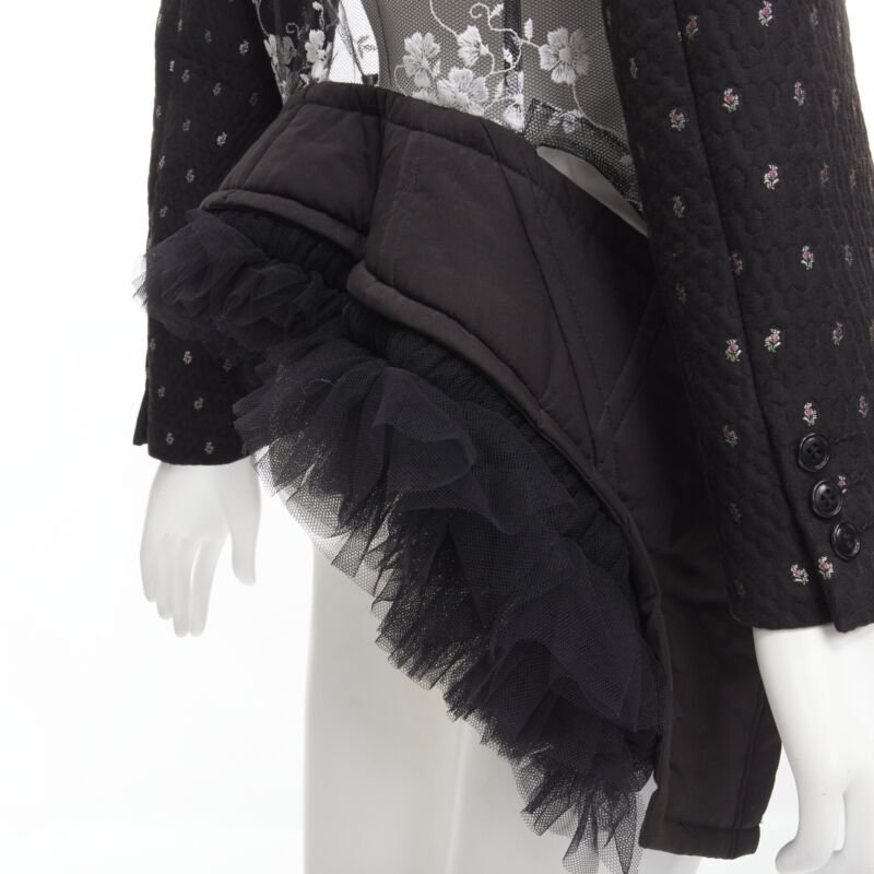 COMME DES GARCONS Vintage 2001 Runway black velvet floral mesh  tulle blazer S
