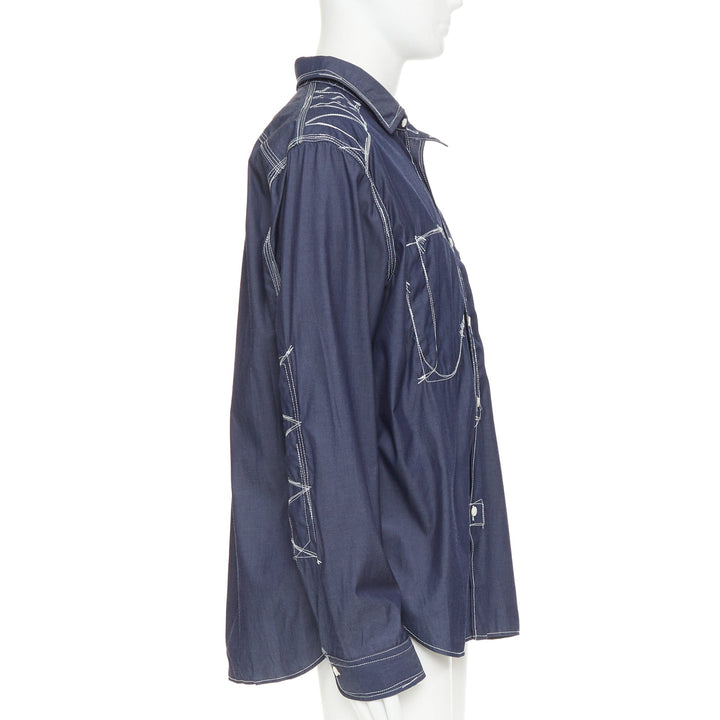 JUNYA WATANABE MEN 2024 navy white cotton twill contrast stitch work shirt XL