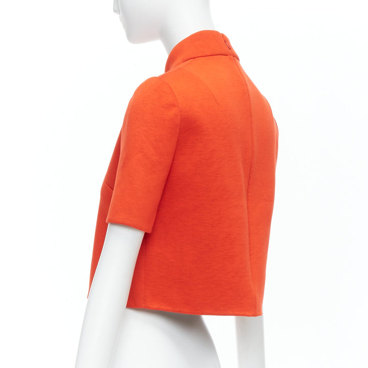 DELPOZO tangerine orange scuba fabric hi neck crop top FR34 XS