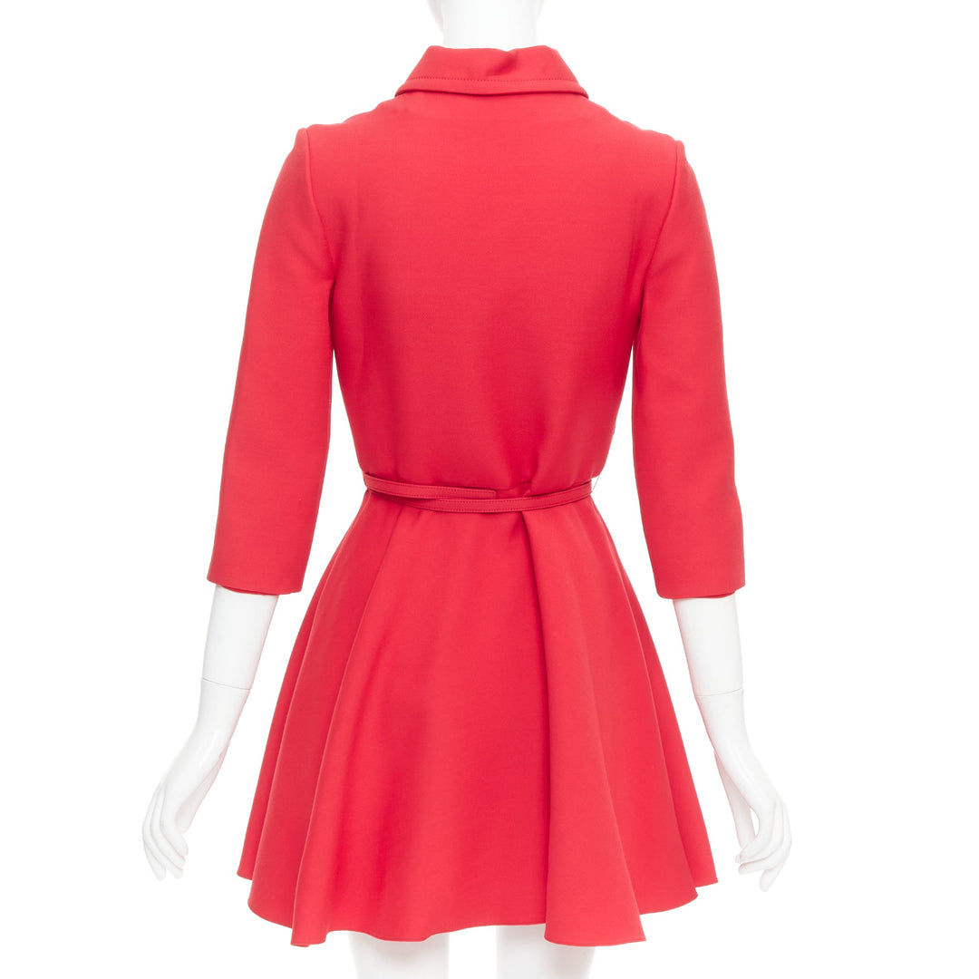 CHRISTIAN DIOR 2019 red wool silk half zip belted flare dress FR36 S