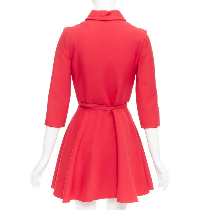 CHRISTIAN DIOR 2019 red wool silk half zip belted flare dress FR36 S