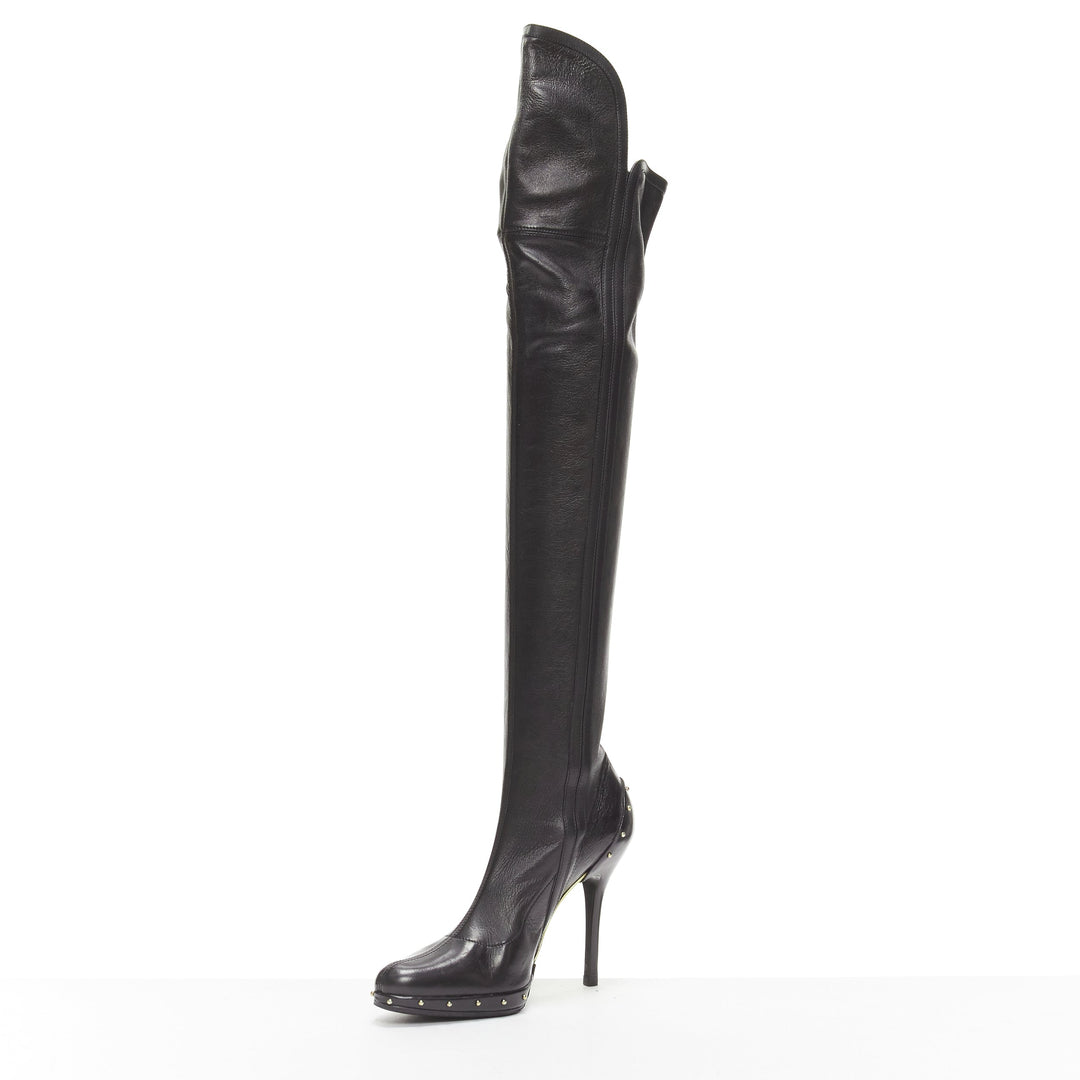 GUCCI TOM FORD 2003 Runway black leather studded thigh high boots EU37