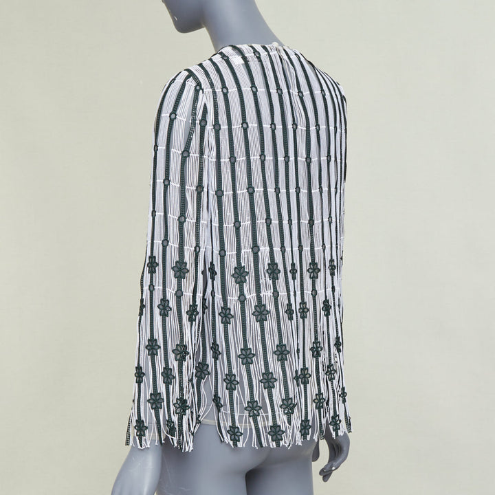 DIOR 2016 black white striped floral embroidered lace fringe blouse top FR36 S