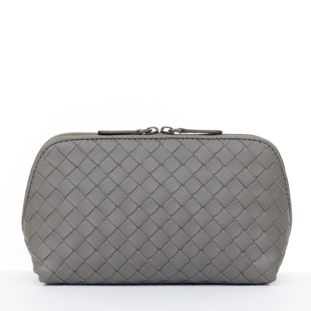 BOTTEGA VENETA Intrecciato leather grey travel vanity wash vanity cosmetic pouch