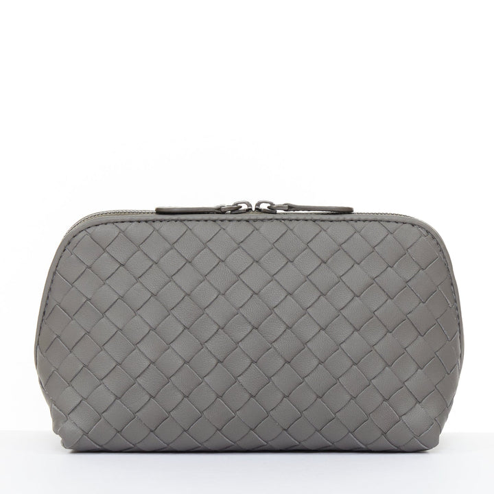 BOTTEGA VENETA Intrecciato leather grey travel vanity wash vanity cosmetic pouch