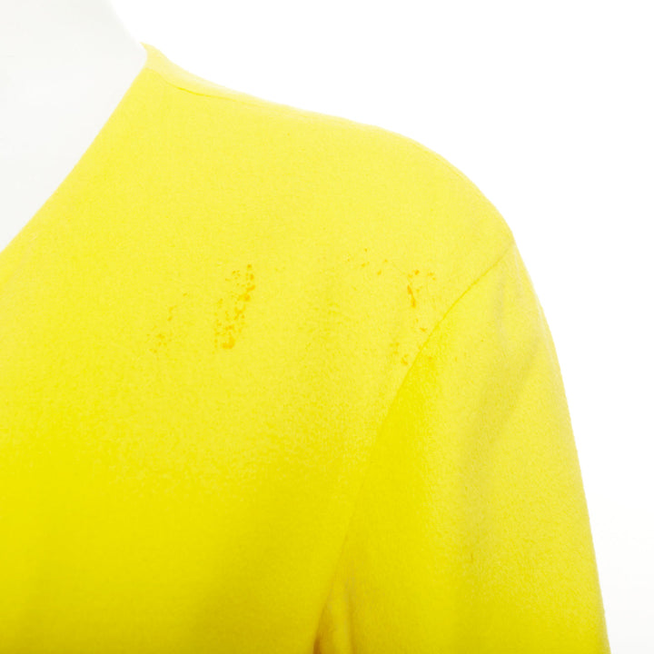 HERMES yellow cashmere asymmetric collar minimalist wrap longline coat FR36 S