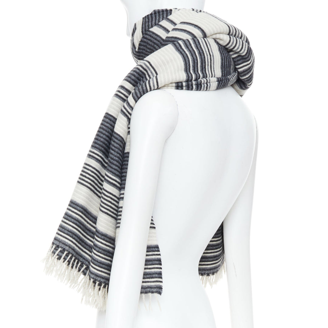 MISSONI monochrome horizontal striped wool blend knit blanket fringe scarf