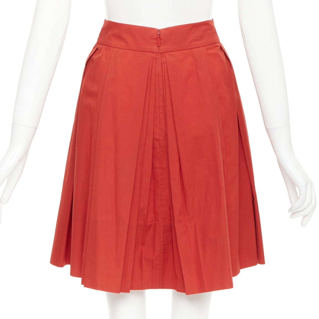 GUCCI 2007 Vintage brick red coton poplin pleated high waist knee skirt IT 38 M