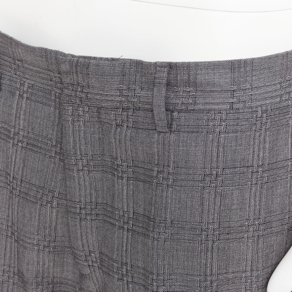 VERSACE grey wool silk checkered straight leg trousers IT50 L