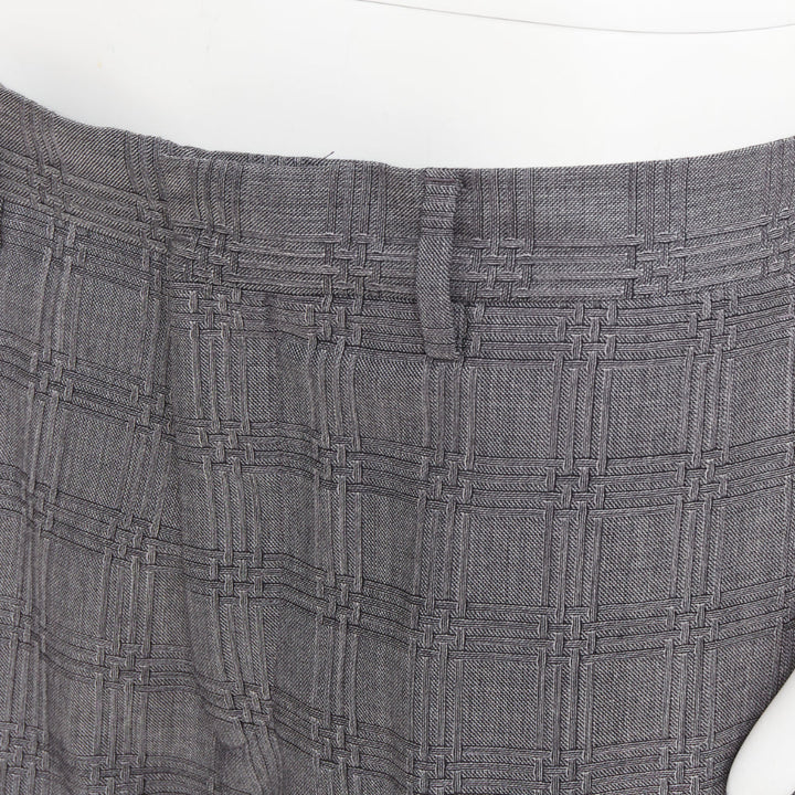 VERSACE grey wool silk checkered straight leg trousers IT50 L