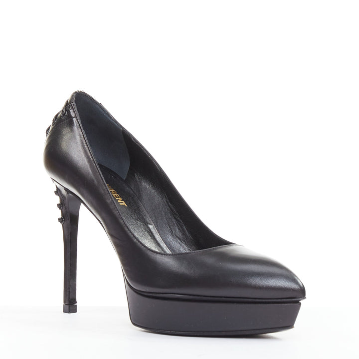SAINT LAURENT Janis 80 black leather corset lace heel platform pumps EU37.5