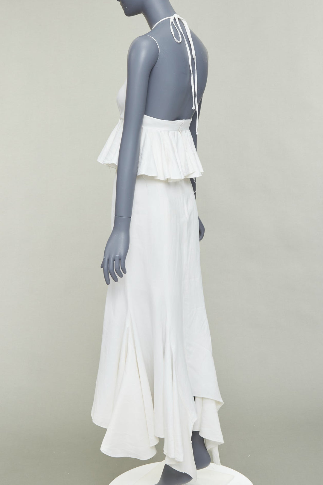 JUAN CARLOS OBANDO 2014 Runway ivory ruffle peplum plunge bridal dress US4 S