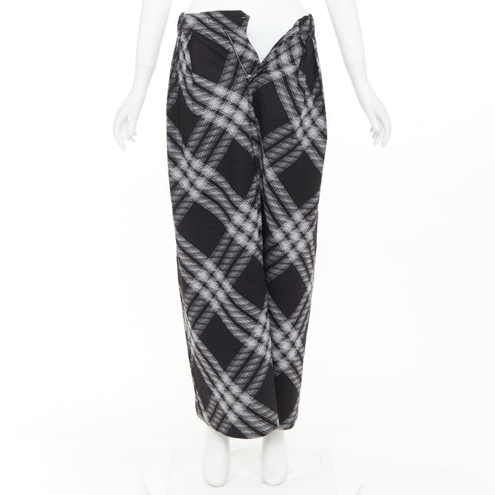 BURBERRY Daniel Lee black grey House check wool wide leg parachute pant IT34 XXS
