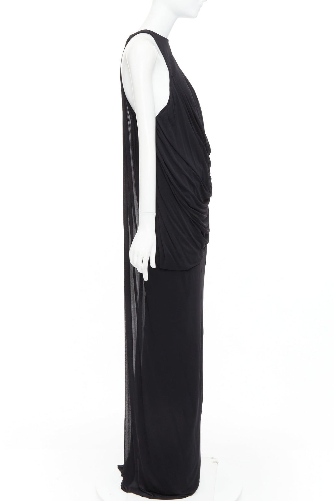 SAINT LAURENT 2023 black halter goddess grecian draped gown dress FR38 M