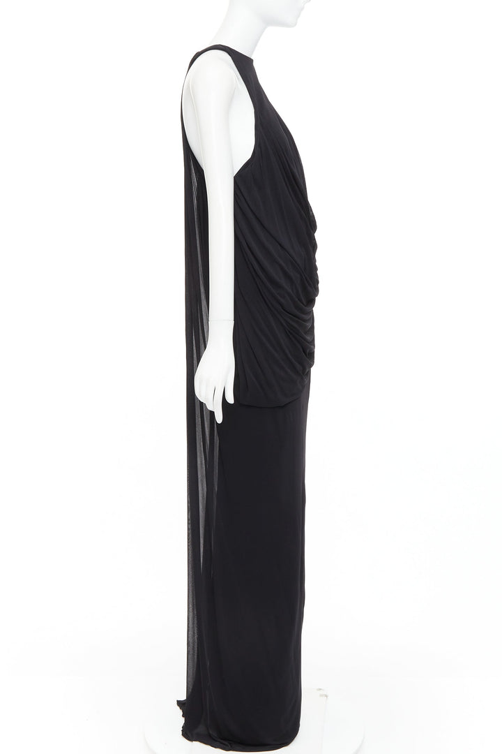 SAINT LAURENT 2023 black halter goddess grecian draped gown dress FR38 M