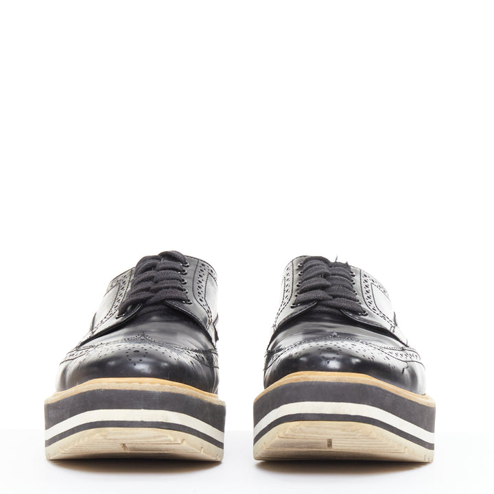 PRADA Wingtip black white beige platform brogue oxfords EU37.5