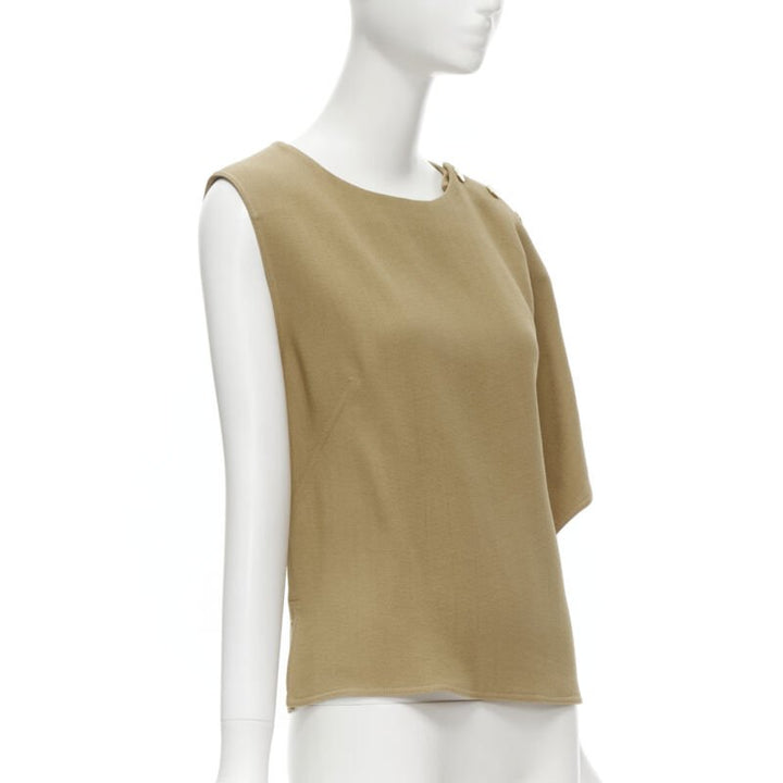 MARNI brown crepe gold button asymmetric draped sleeve boxy top IT40 S