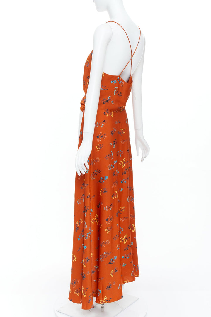 CAROLINE CONSTAS 2018 orange floral silk crop twist high low trained camisole M