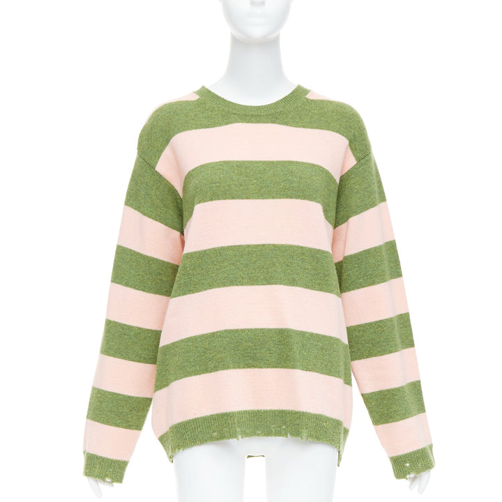 MARC JACOBS Grunge Sweater pink green distressed wool oversized sweater M