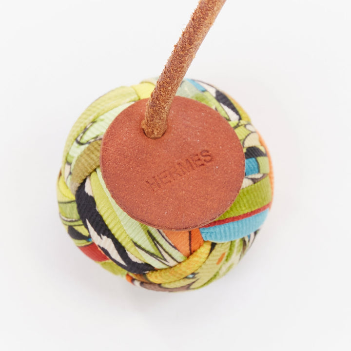 rare HERMES Silk Et Cuir Pompons Bag Charm  silk pompom leather cord bag charm