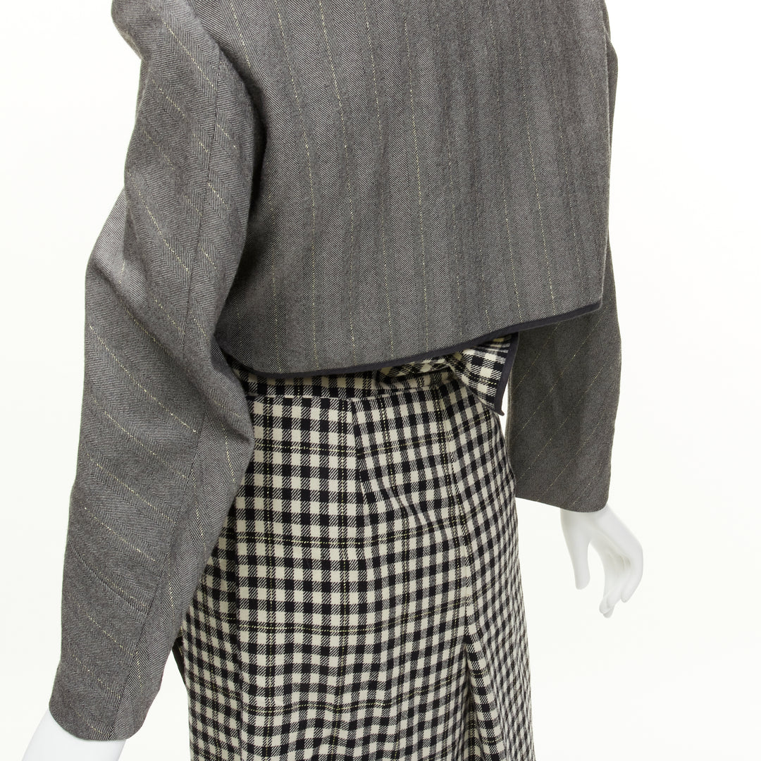 COMME DES GARCONS 1999 Vintage Runway grey wrap jacket checked skirt set