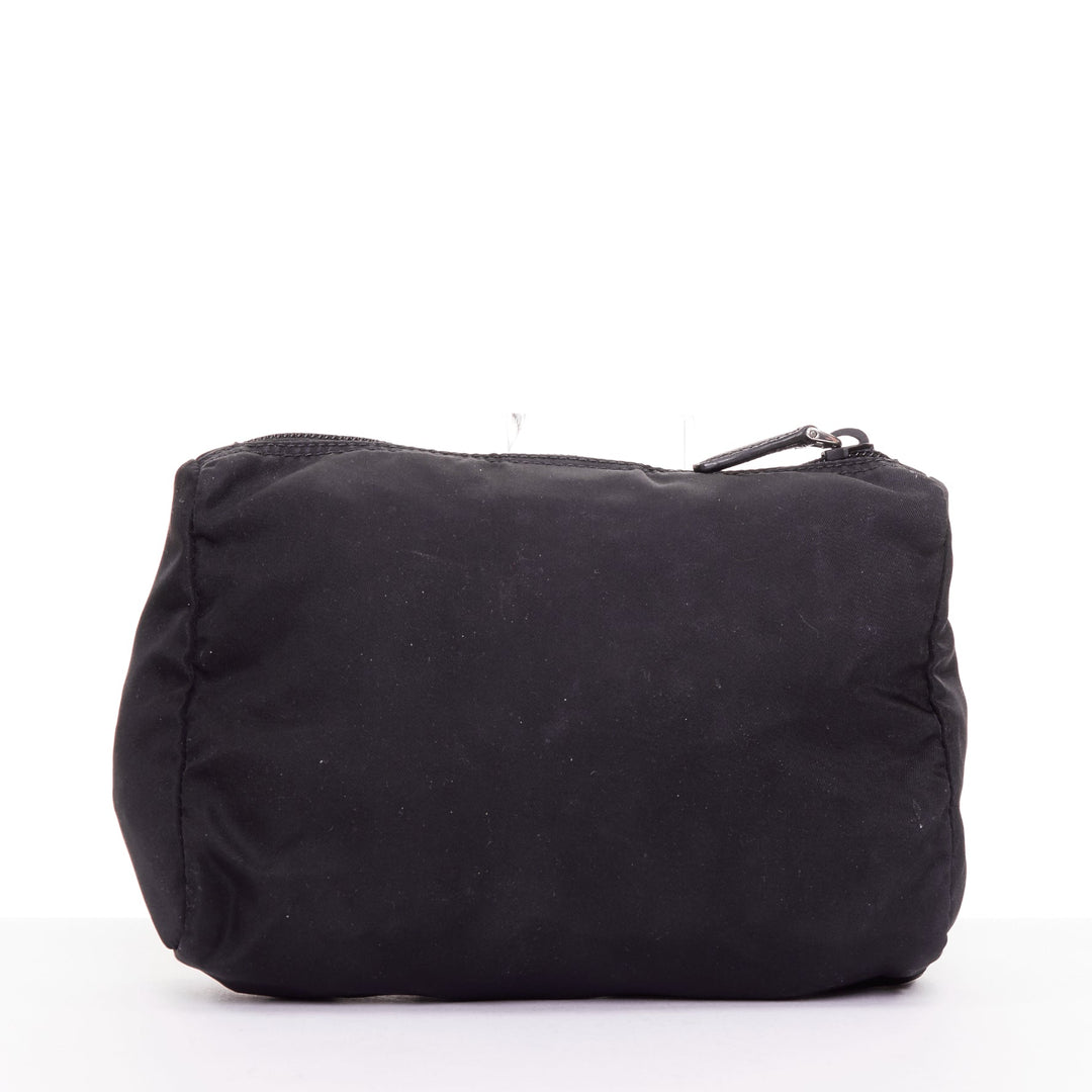 PRADA Tessuto triangle logo silver hardware classic black nylon cosmetic pouch