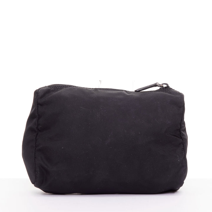 PRADA Tessuto triangle logo silver hardware classic black nylon cosmetic pouch