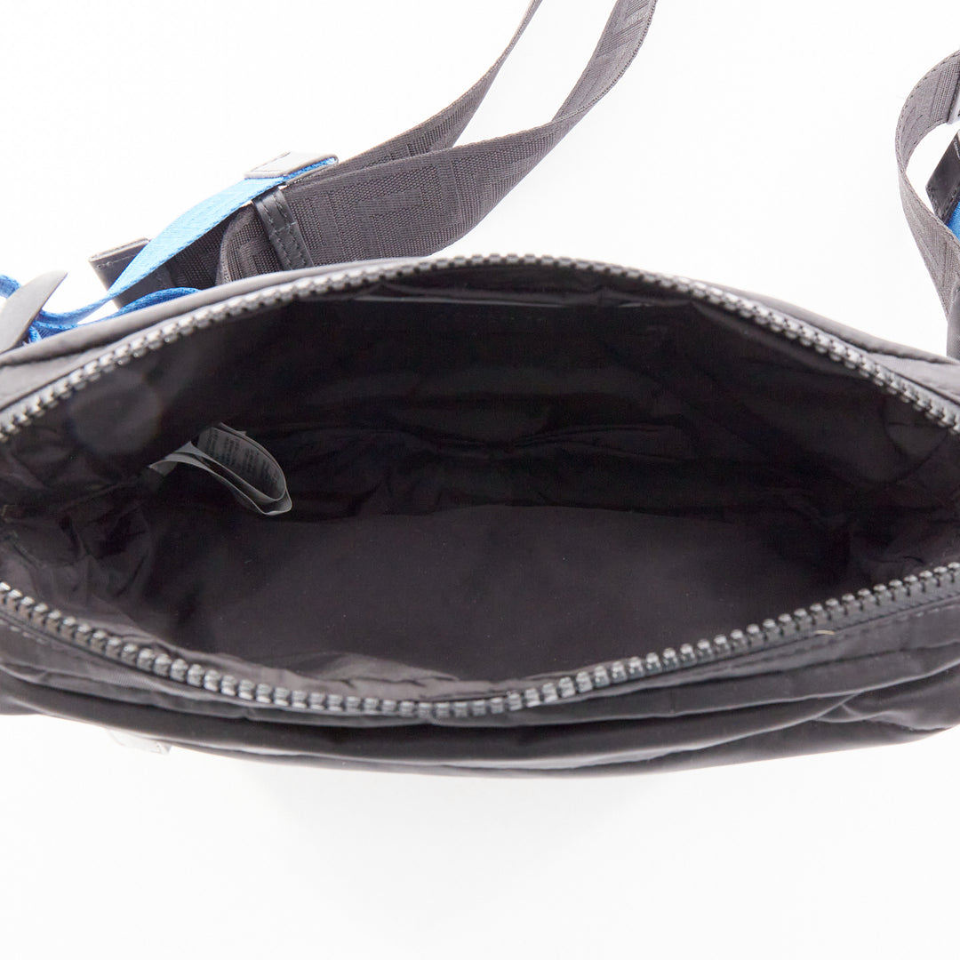 VERSACE reflective logo black nylon Greca strap crossbody belt waist bag