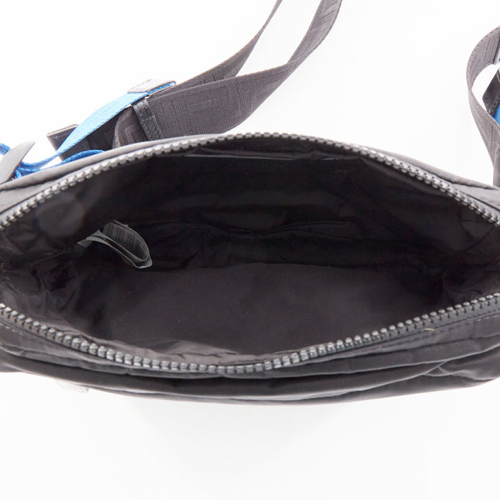 VERSACE reflective logo black nylon Greca strap crossbody belt waist bag