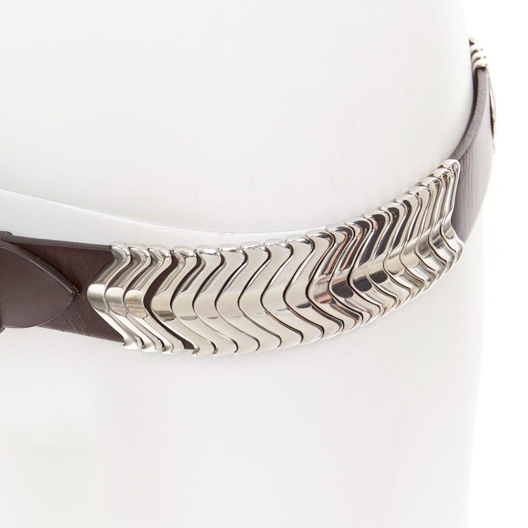ISABEL MARANT 2021 Tehora dark brown calfskin leather silver chevron belt 85cm