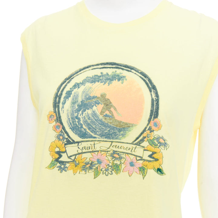 SAINT LAURENT 2020 Surfer Graphic  light yellow multi print muscle tank top XS