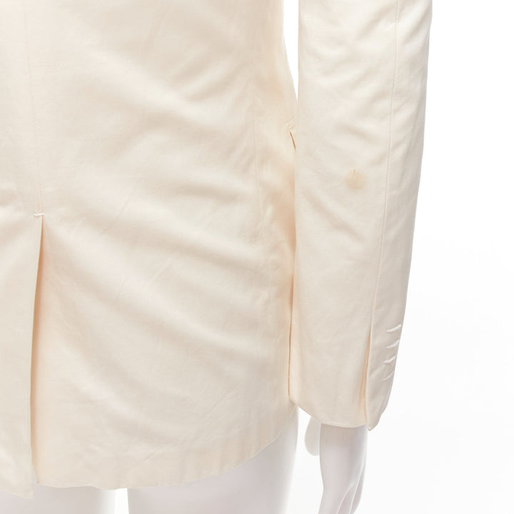 JIL SANDER cream cotton hand stitched lapel pocket single vent blazer IT46 S