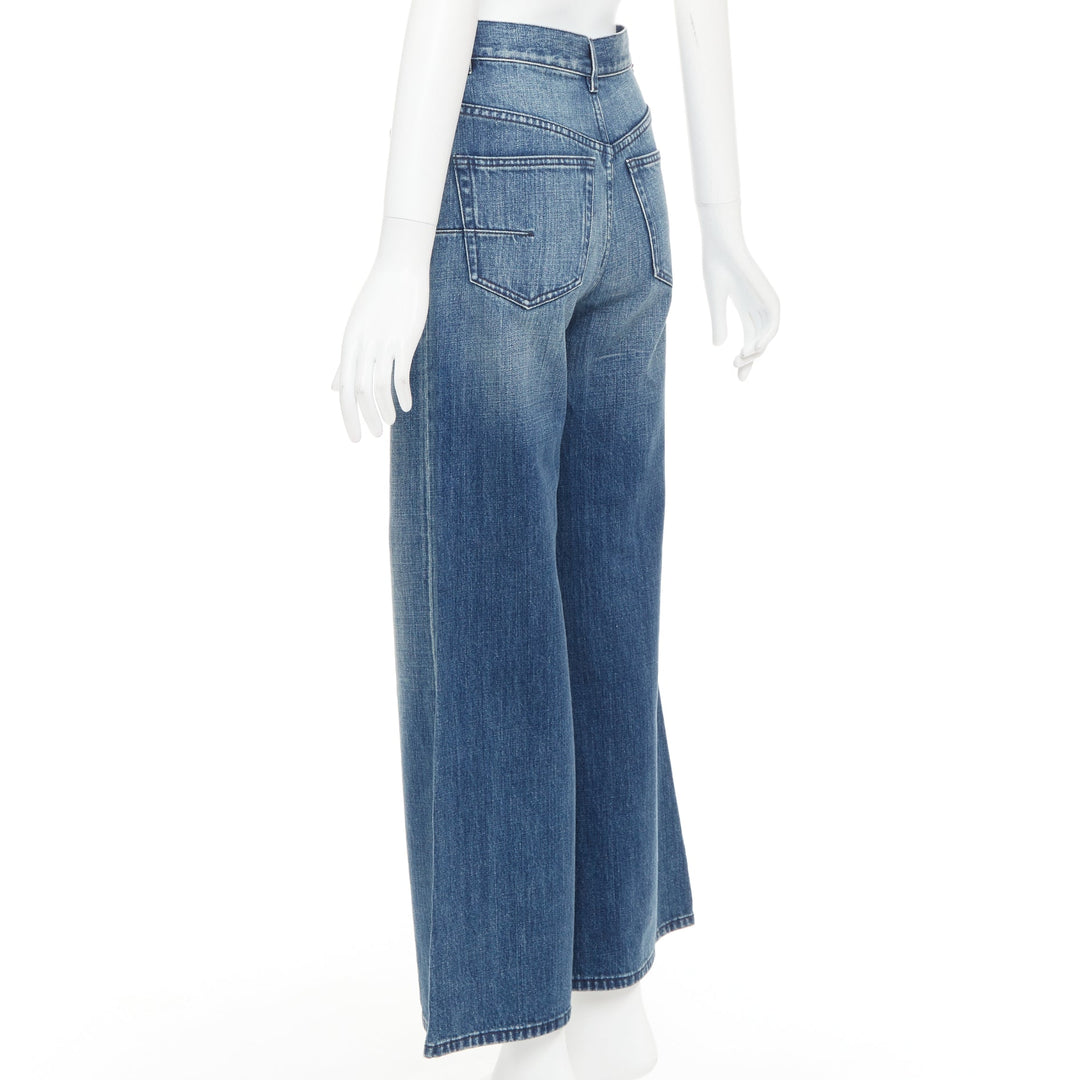 CHRISTIAN DIOR dark blue washed darted pockets wide cropped jeans FR36 S