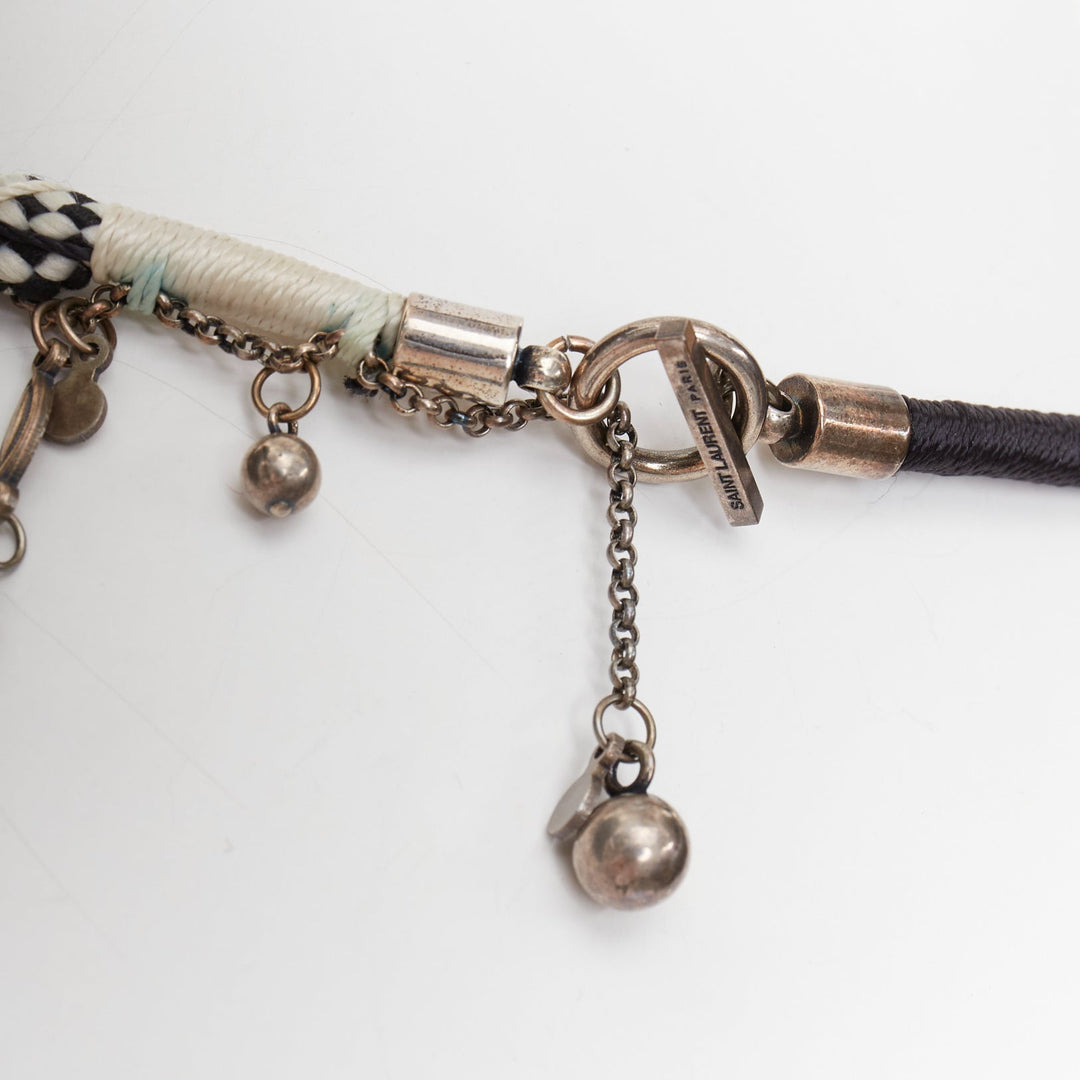 SAINT LAURENT black white braided tribal ball charms choker necklace