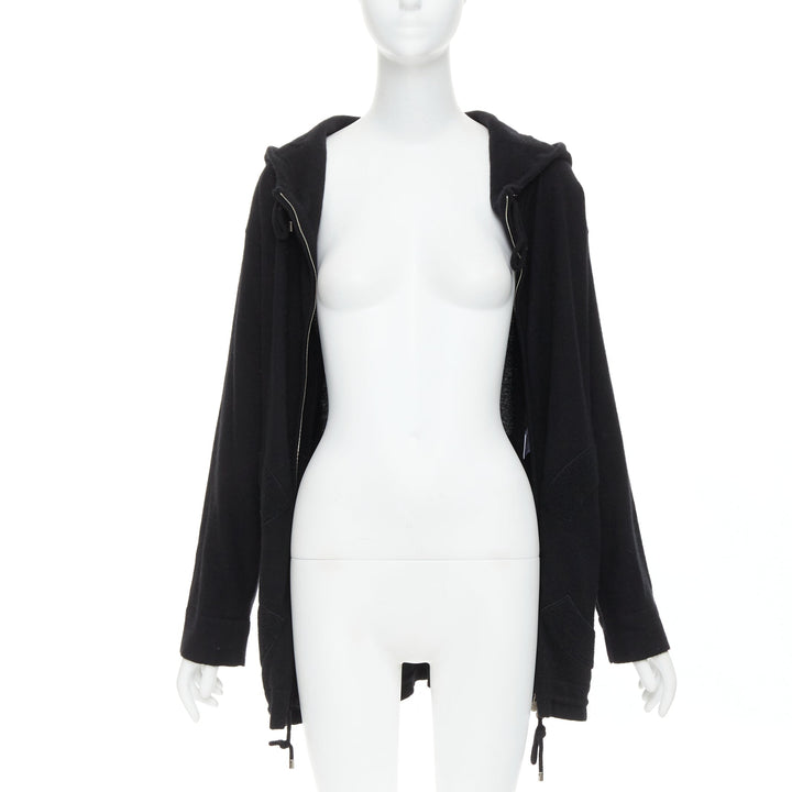 CHANEL 2015 Karl Lagerfeld 100% cashmere black double CC pockets hoodie FR34 XS