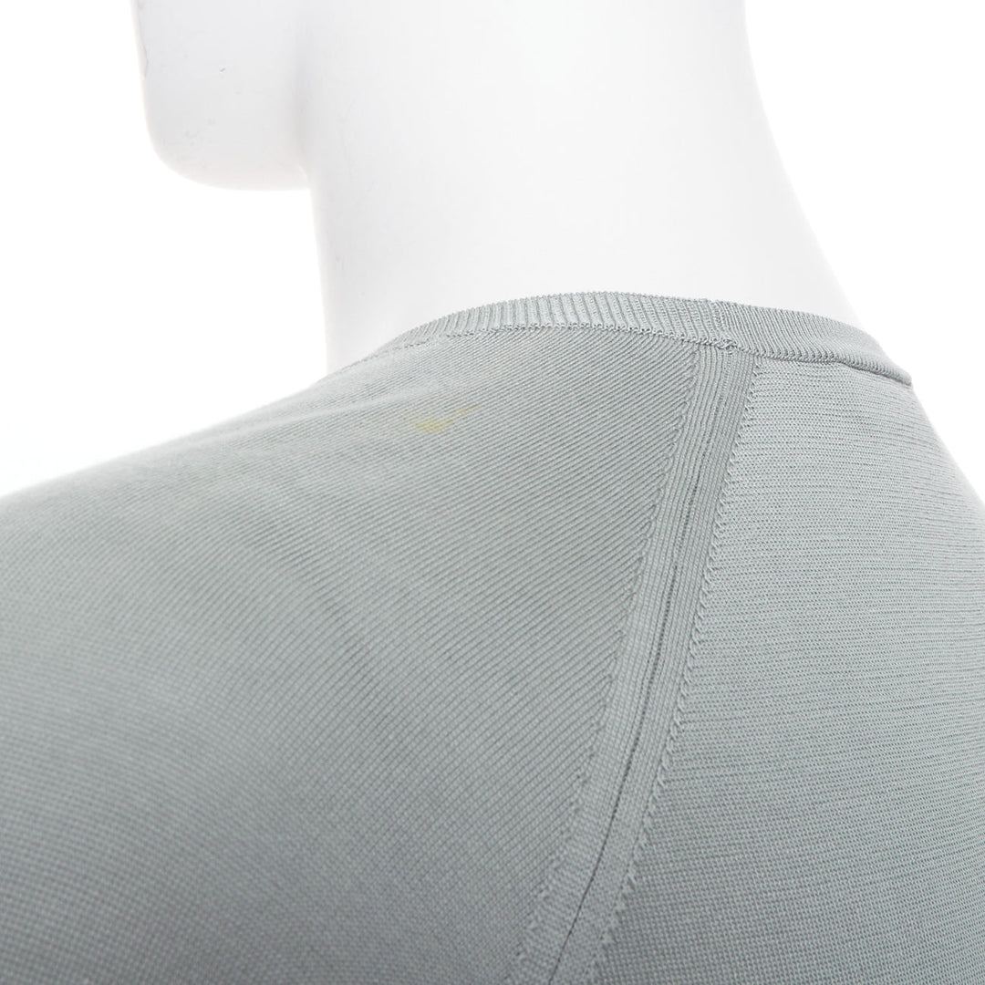 PRADA sage green grey panelled fine knit silk crewneck pullover sweater IT48 M