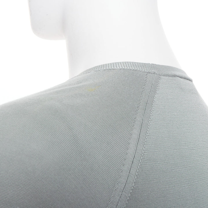 PRADA sage green grey panelled fine knit silk crewneck pullover sweater IT48 M