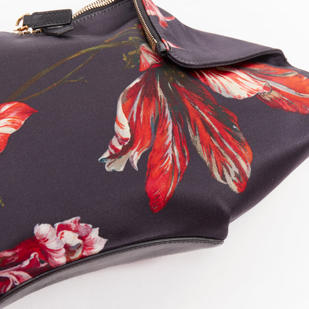 ALEXANDER MCQUEEN 2012 De Manta black red Tulip floral silk satin clutch bag