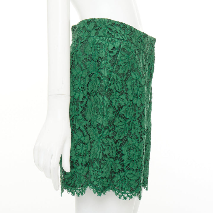 VALENTINO green floral guipure lace silk lined high waist mini shorts IT44 L