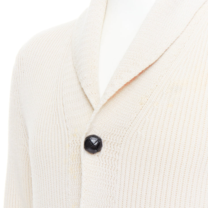 TOM FORD cream 100% wool ribbed shawl collar buttoned cardigan IT46 S