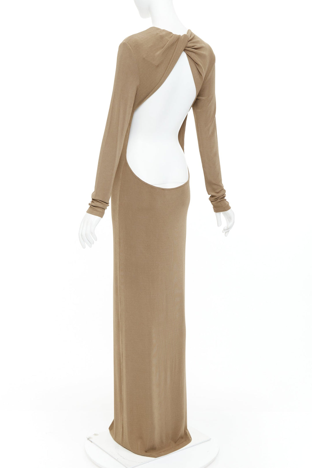SAINT LAURENT 2024 beige viscose blend knit knot open back gown dress M