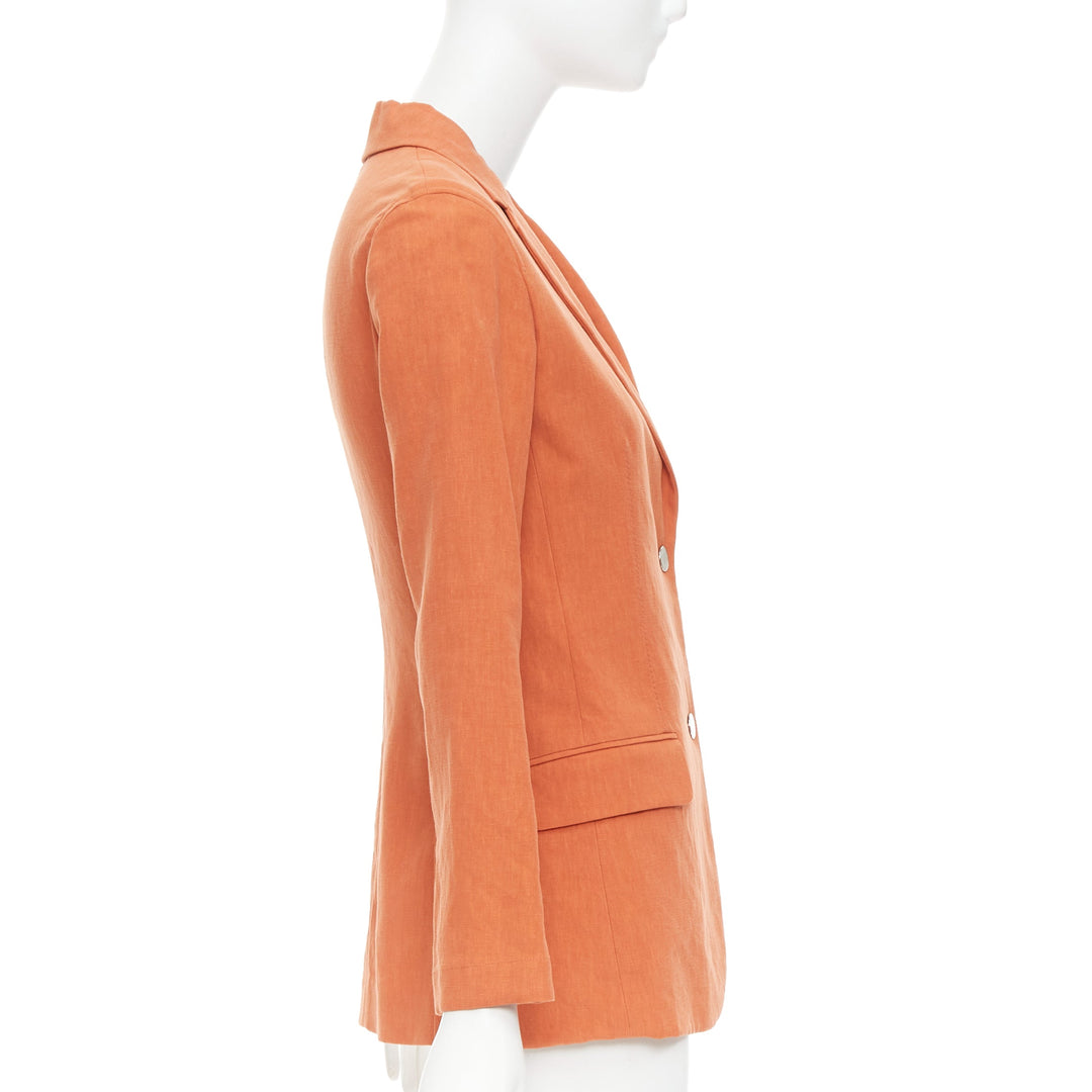 HERMES orange 100% linen logo buttons dual button blazer jacket FR34 XS