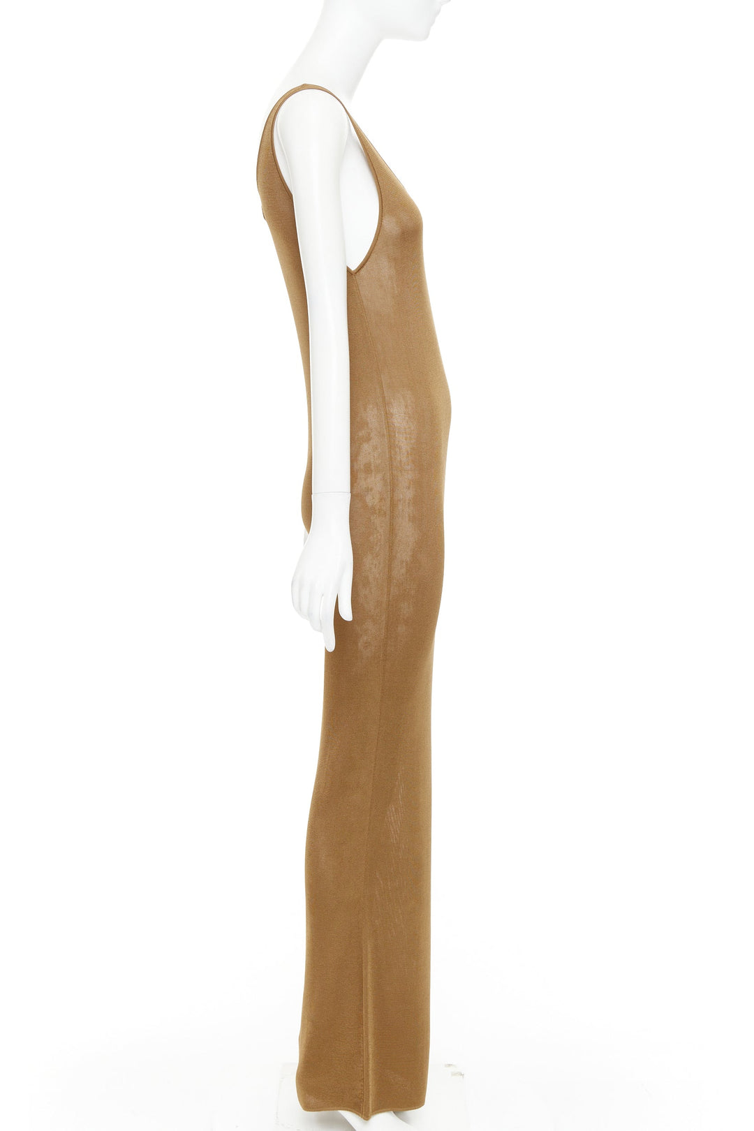 SAINT LAURENT 2022 brown slinky scoop neck sheer knit maxi dress XS