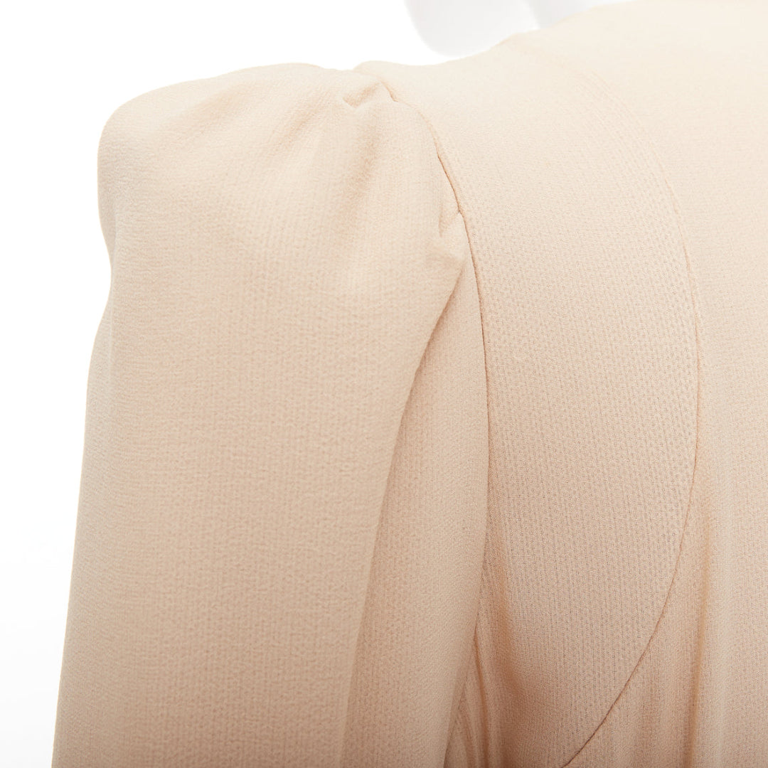 RYAN ROCHE beige double layer silk georgette V neck tie belted coat US4 S