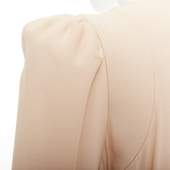 RYAN ROCHE beige double layer silk georgette V neck tie belted coat US4 S