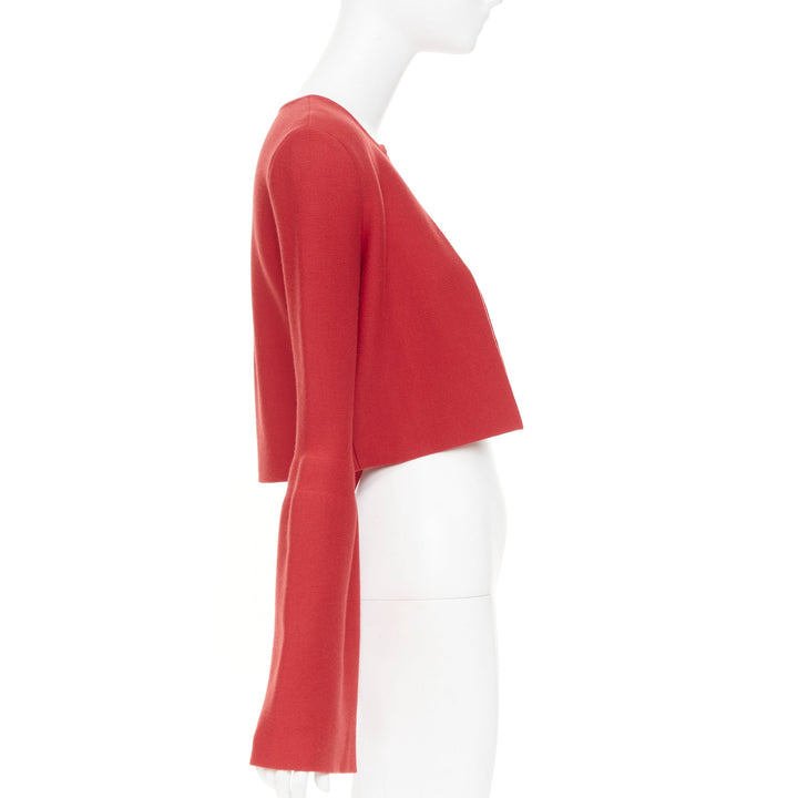 GABRIELA HEARST 2021 Katlin red virgin wool cropped open front shrug cardigan XS