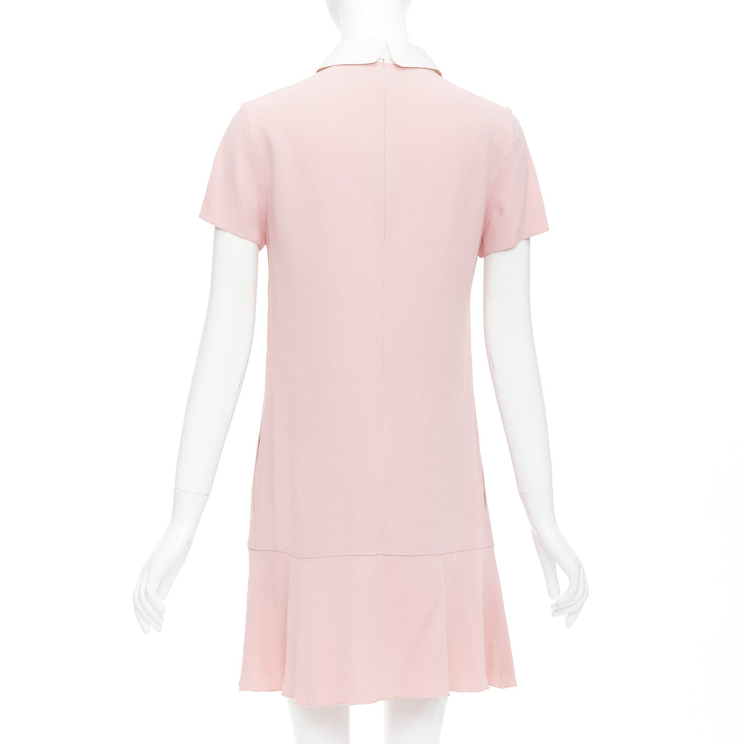 RED VALENTINO pink cream bow tie peter pan collar shift dress IT42 M