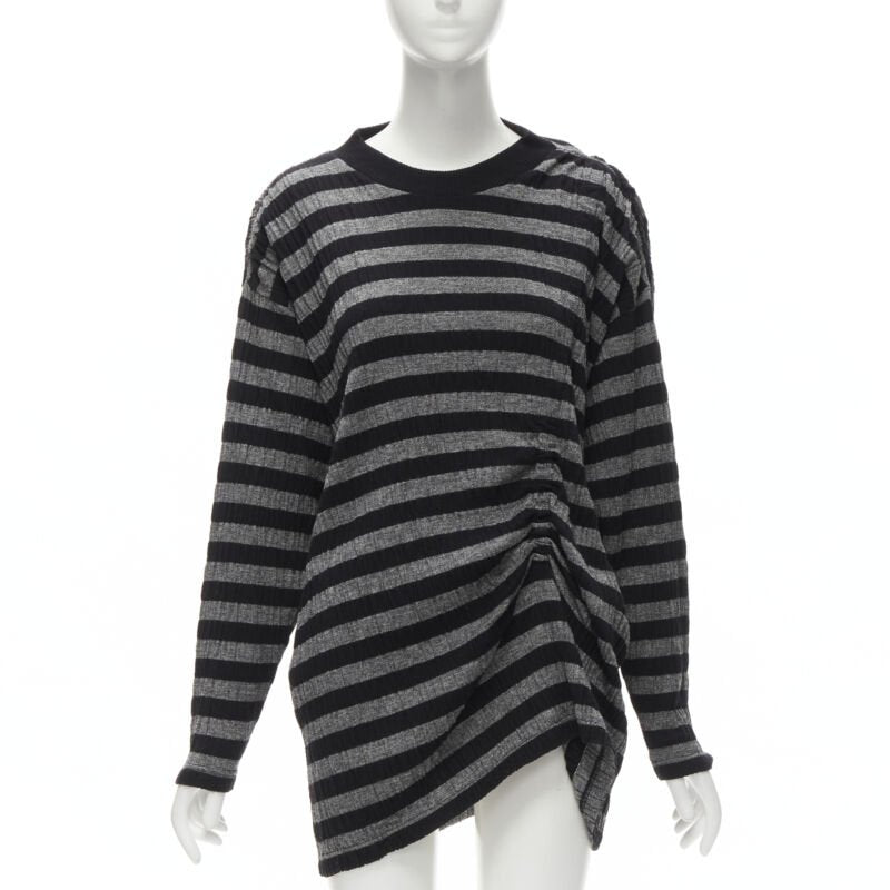 ISSEY MIYAKE 1980s Vintage grey black stripe draped gathered sweater S